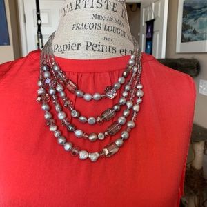 Multi-chain beaded necklace with magnetic clasp